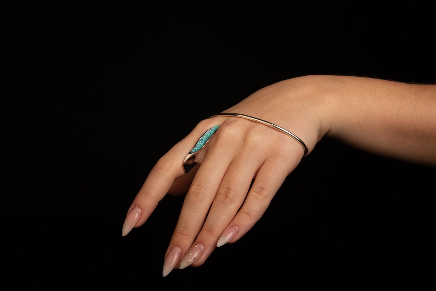 Kinga Olah Jewelry Designer London Silver Hand Bracelet Opal