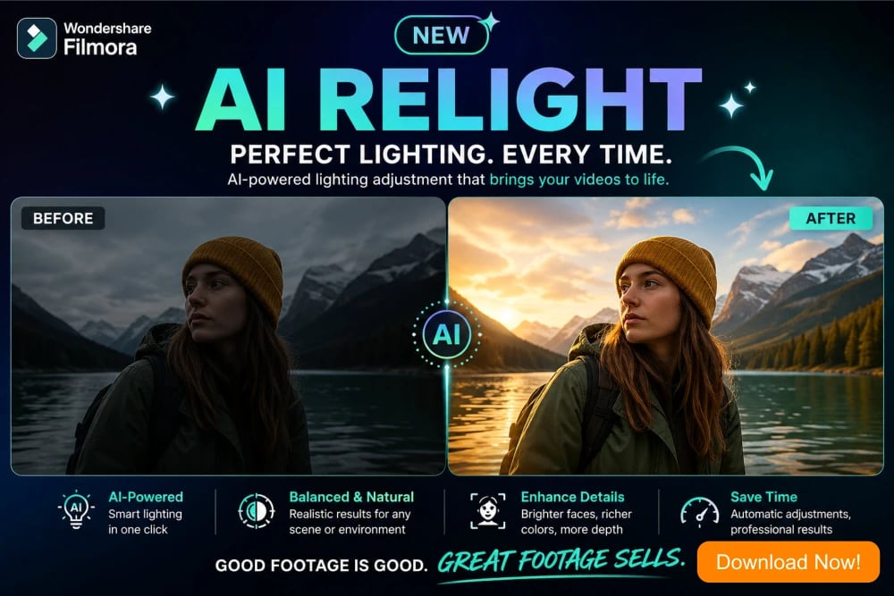 Wondershare Filmora AI Relight Feature