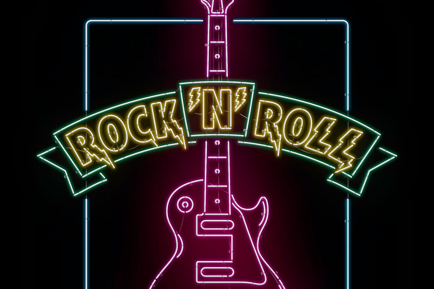 Rock'N'Roll guitar neon sign closeup