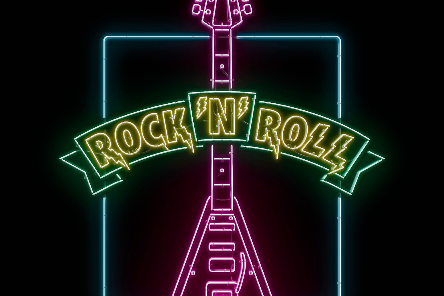 Rock'N'Roll guitar neon sign closeup