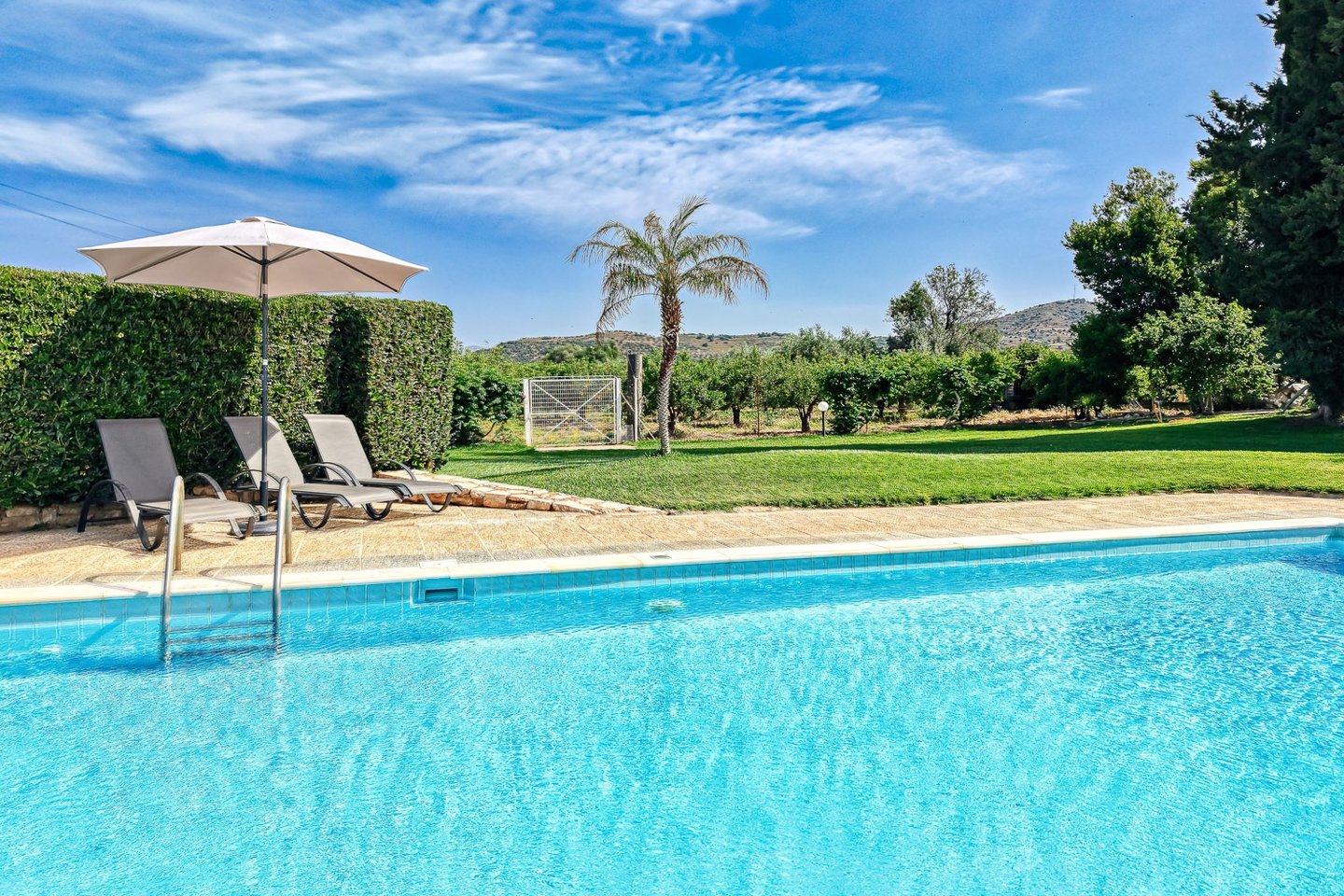 Pool Drone aerial photoshoot of Orange Grove villa in Nafplio