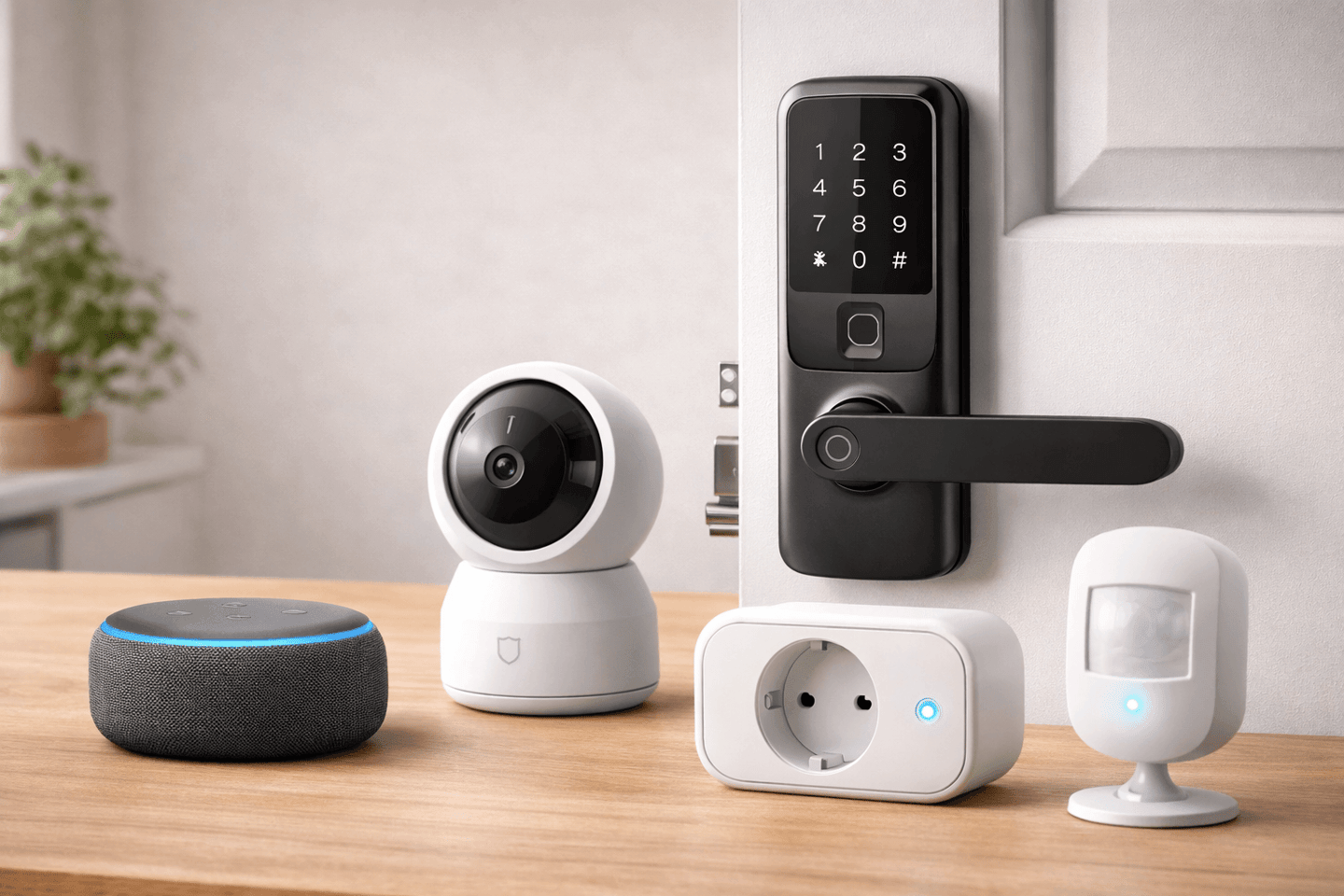 Casa inteligente e segurança: câmera de segurança, sensor de presença, fechadura, interfone, smart