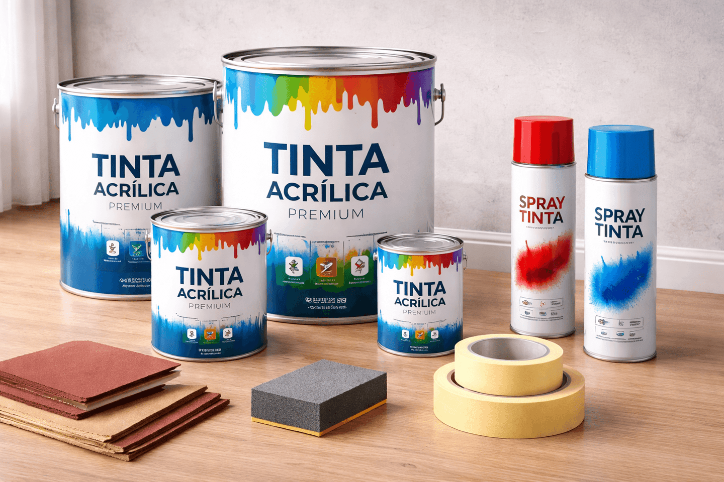 Pintura e acabamento: tinta acrílica, tinta de parede, tinta spray, massa acrílica, massa corrida