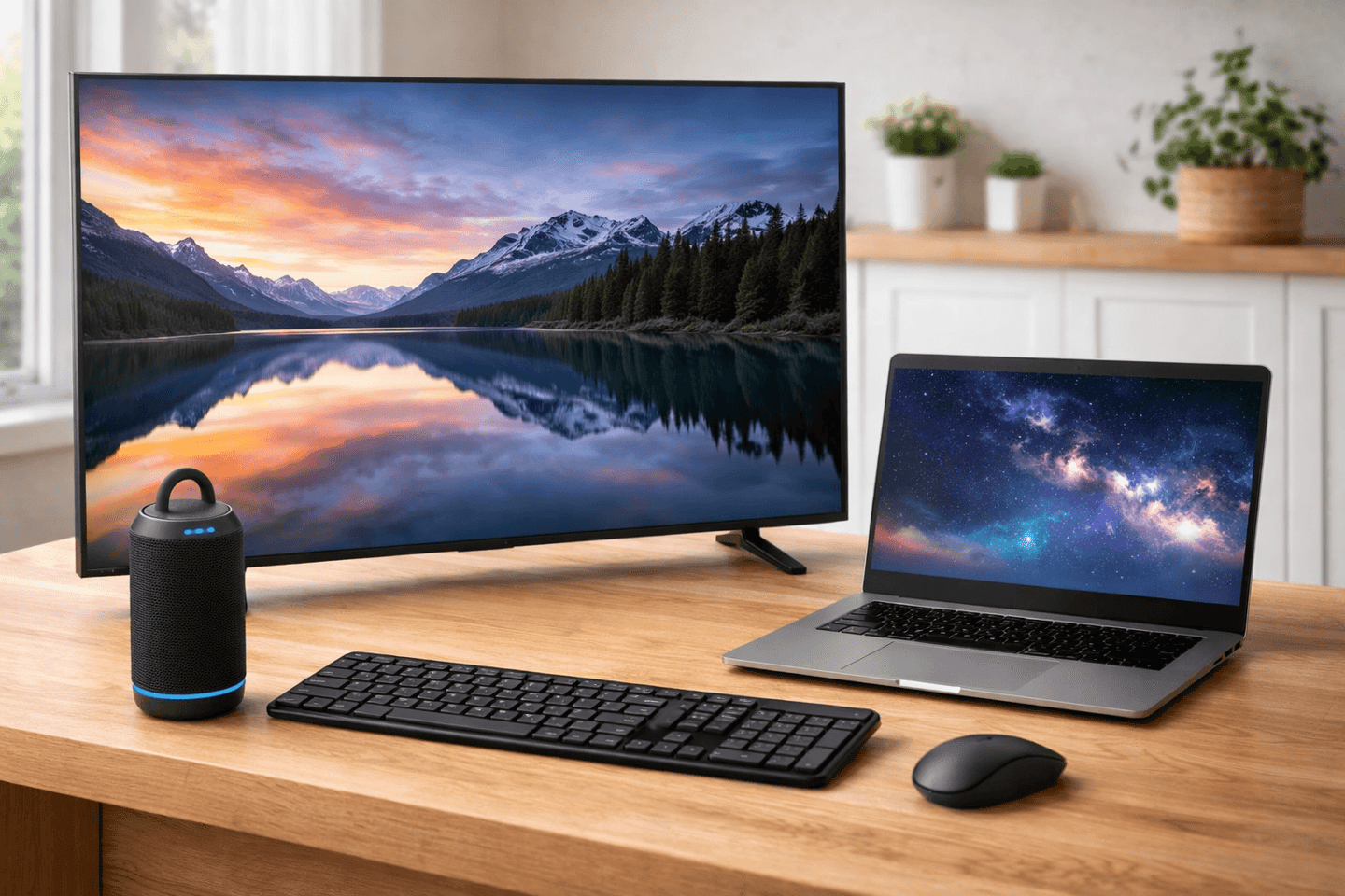 Tecnologia e entretenimento: TV, notebook, computador, mouse, teclado, home office, JBL, Datashow,