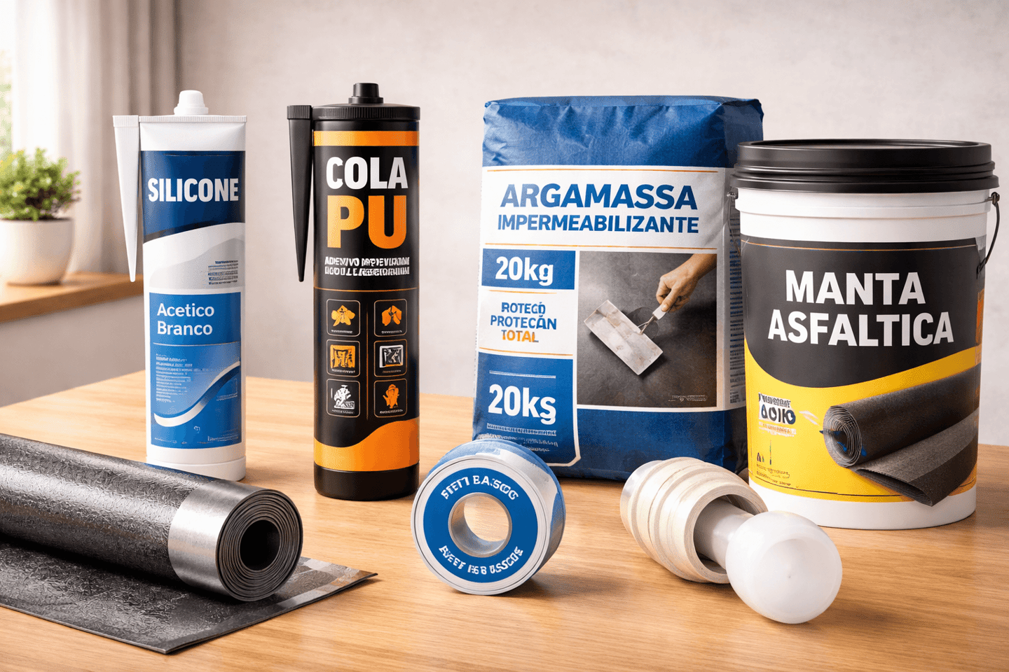 Vedação e impermeabilização: Impermeabilizante, cola pu, silicone, manta asfaltica, nutrol, vedacit