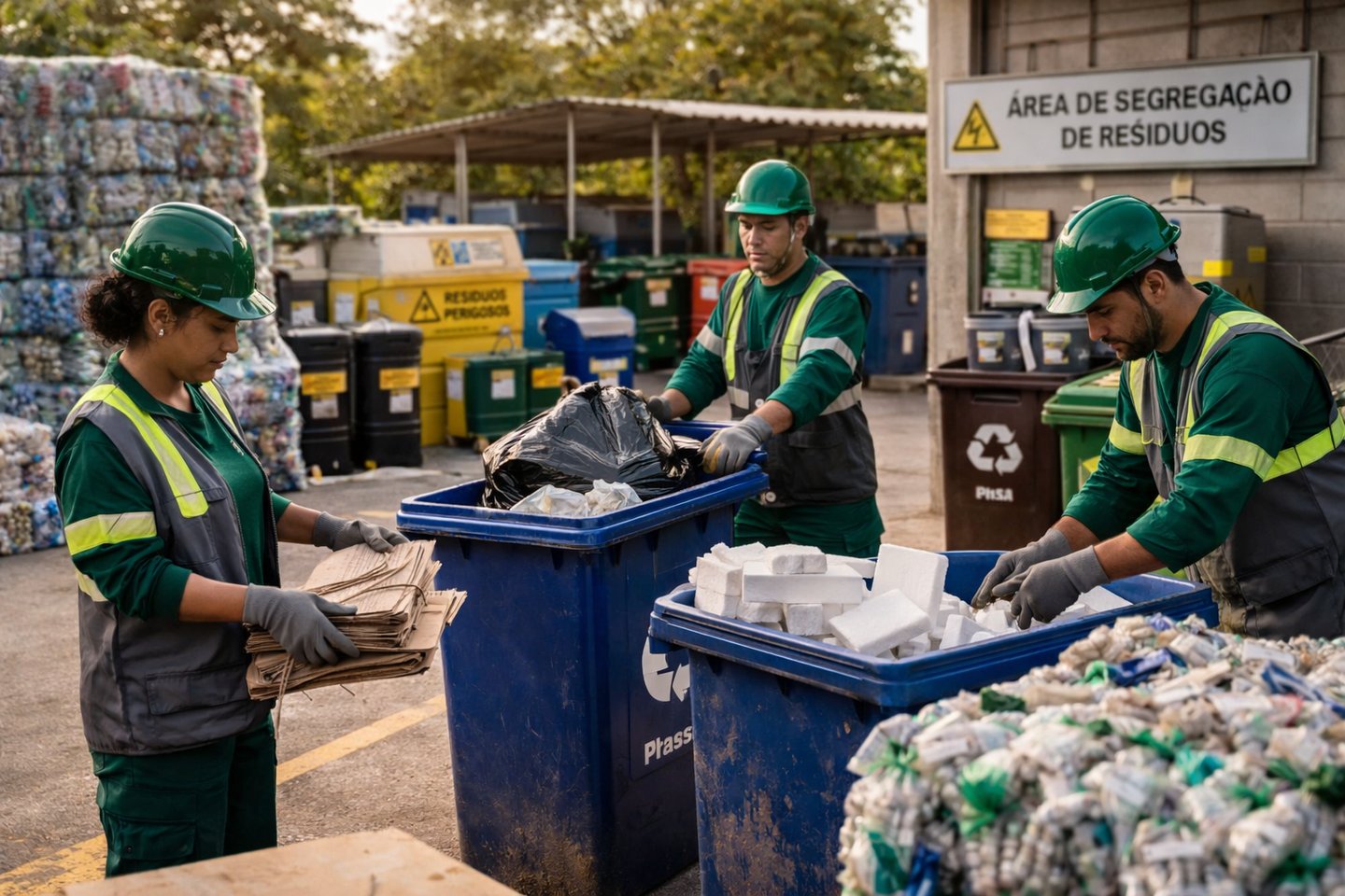 Equipe separando resíduos recicláveis