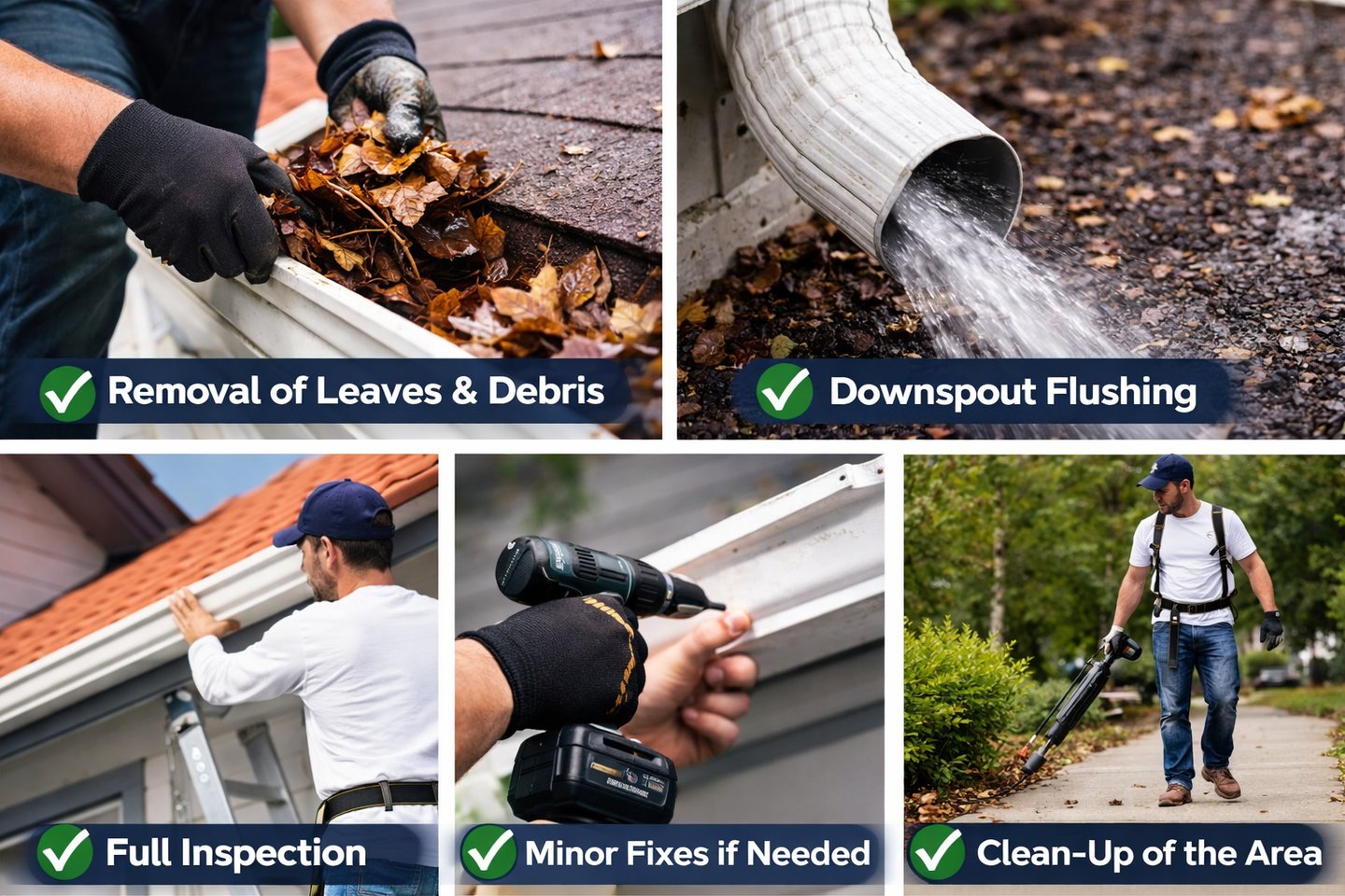 Professional gutter cleaning service removing leaves and debris in Durham NC and surrounding areas