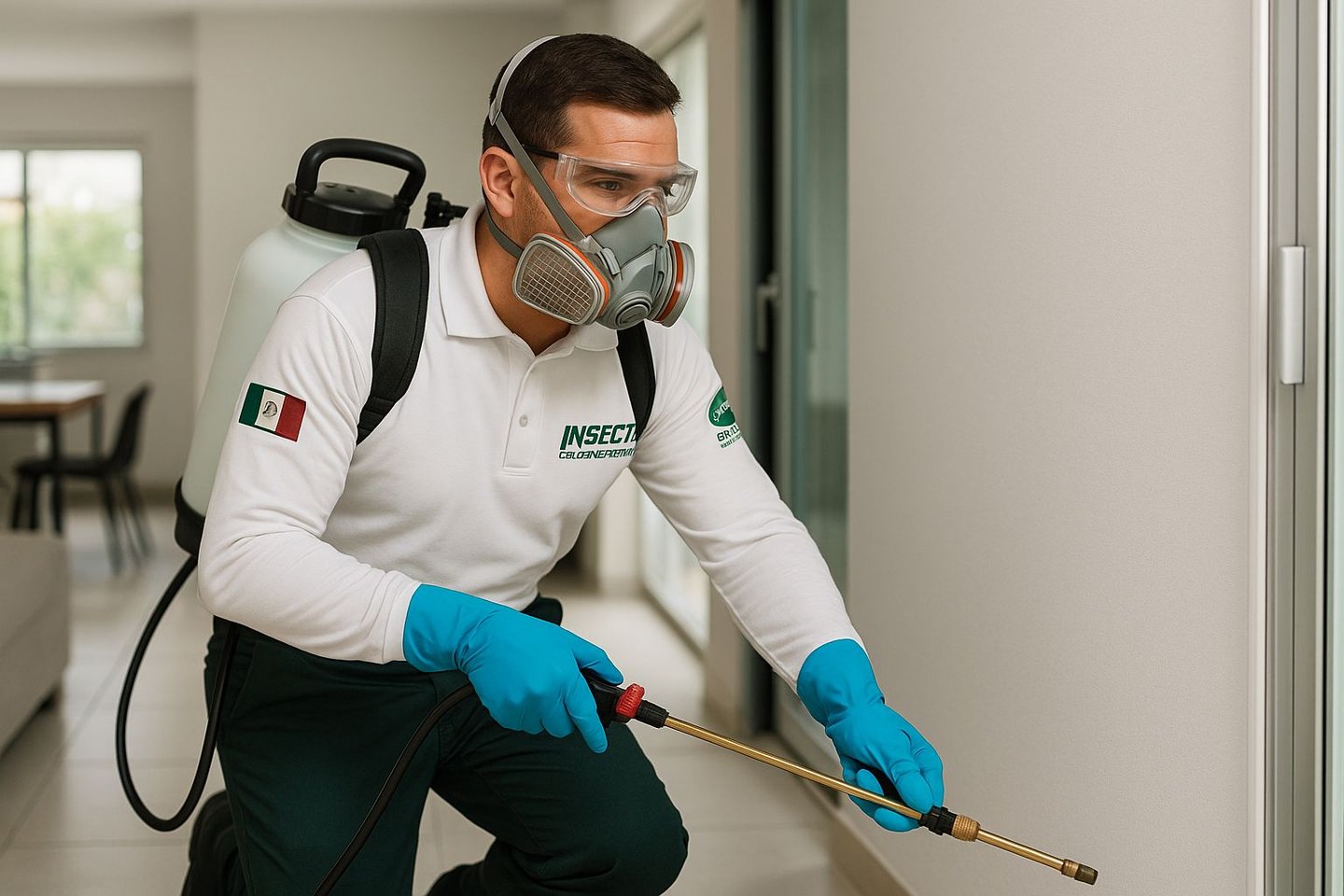 especialista aplicando aspersión en casa