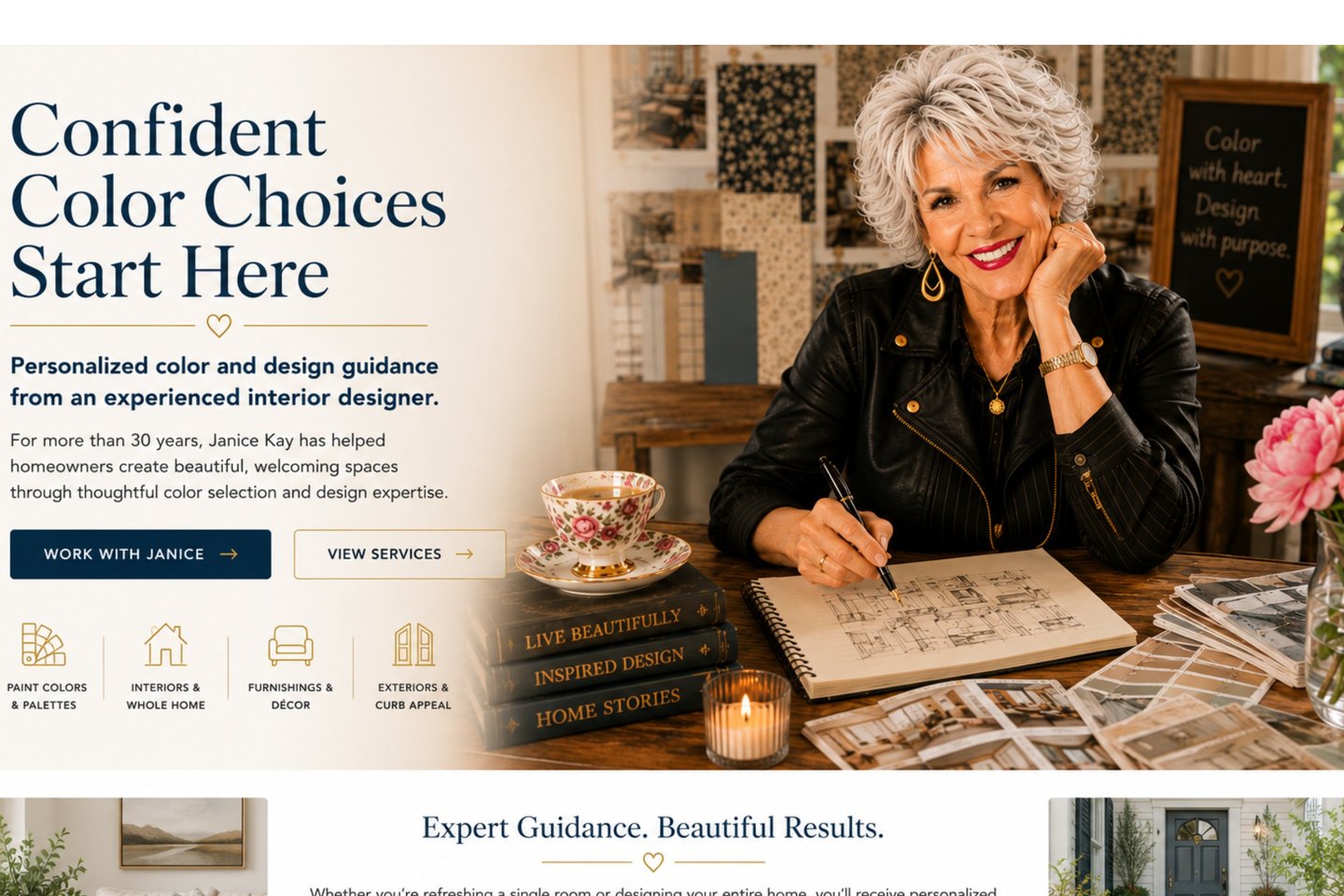 Interior designer Janice Kay offering professional color consulting and home design services.