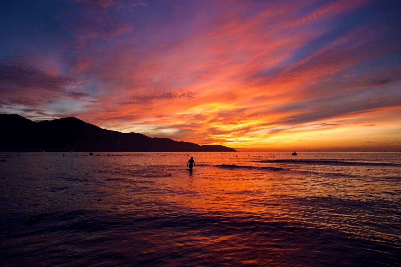 Sunrise at My Khe Beach Da Nang with the Son Tra Peninsula