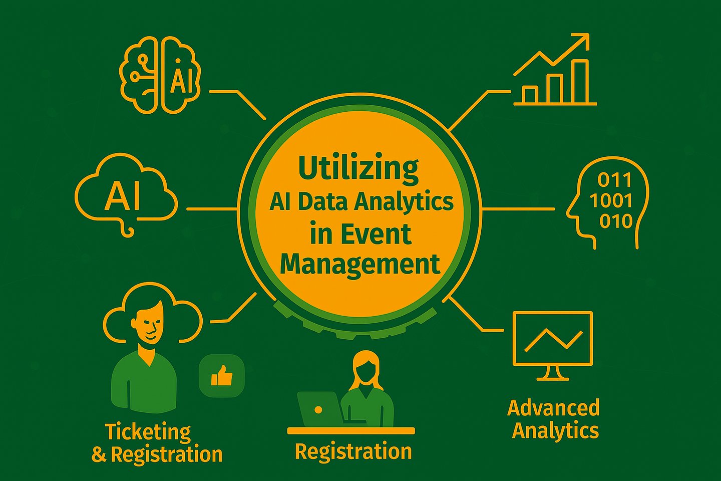 Graphic image showing use of Ai for various branches in event management