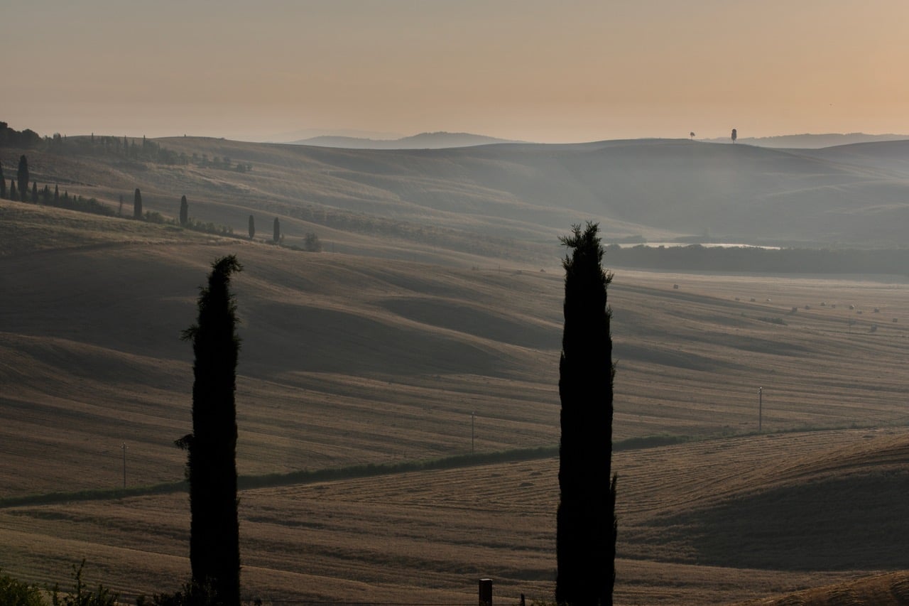 Crete Senesi at sunrise near Siena in Tuscany