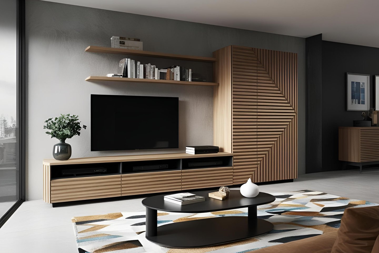 Abstract L-Shaped TV Cabinet
