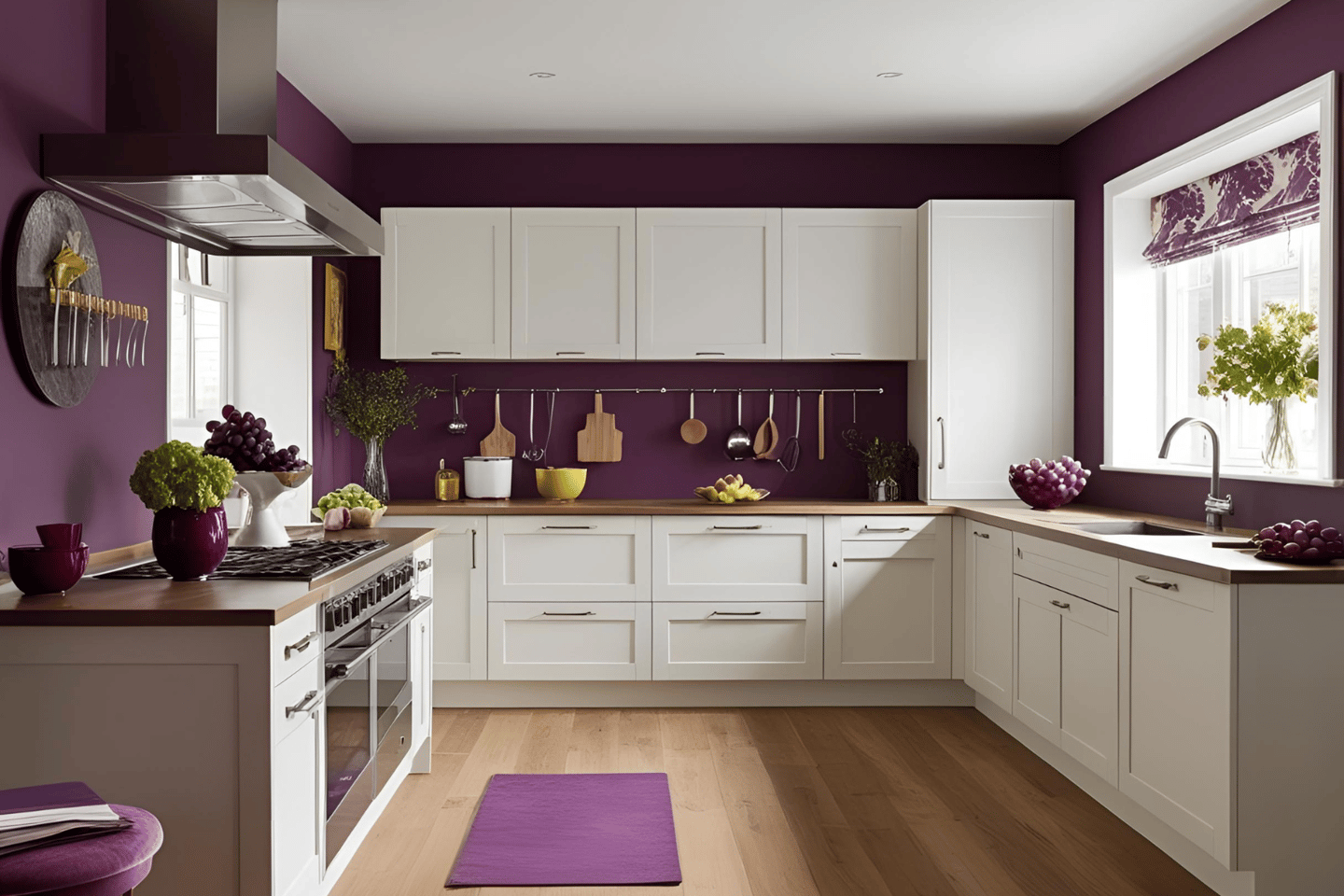 Infuse Passion With The Grape-White Home Kitchen Color Combination