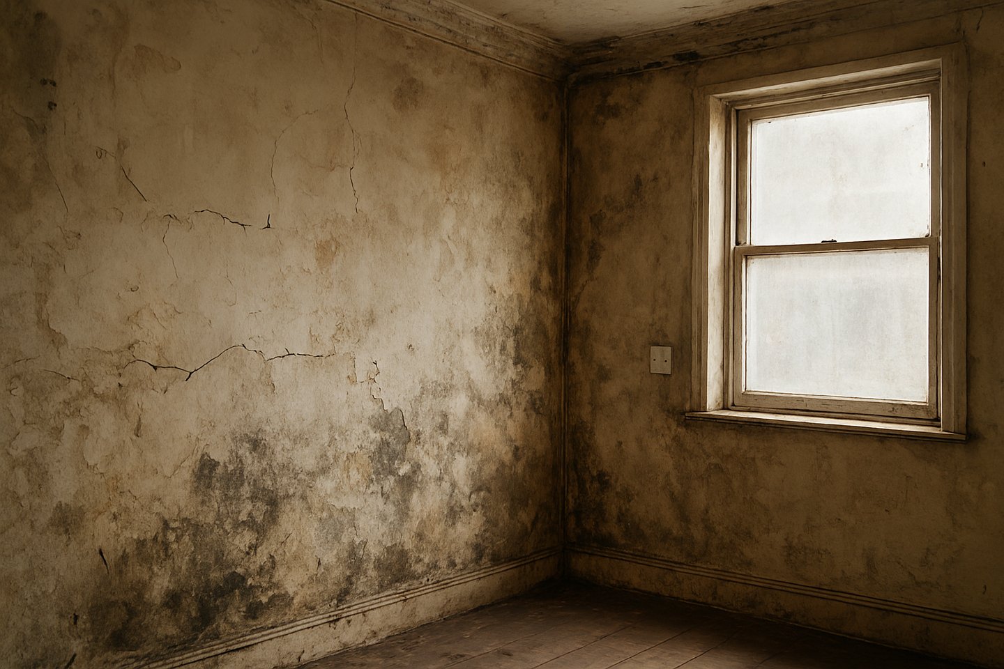 a room with a window and a window, before painting