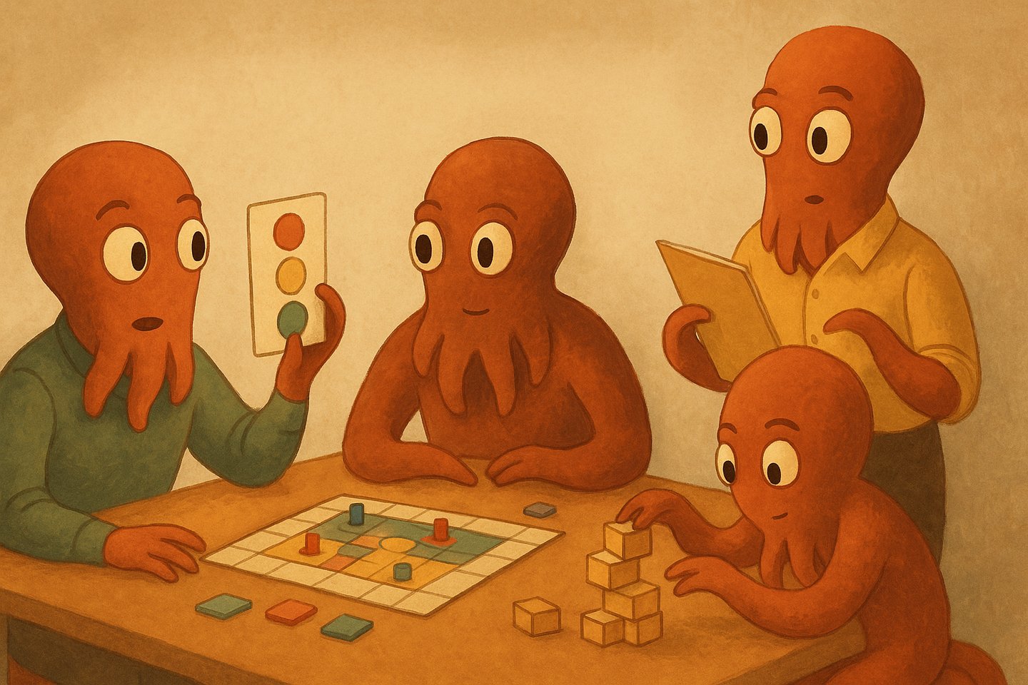 a group of octopuss playing a game of board games