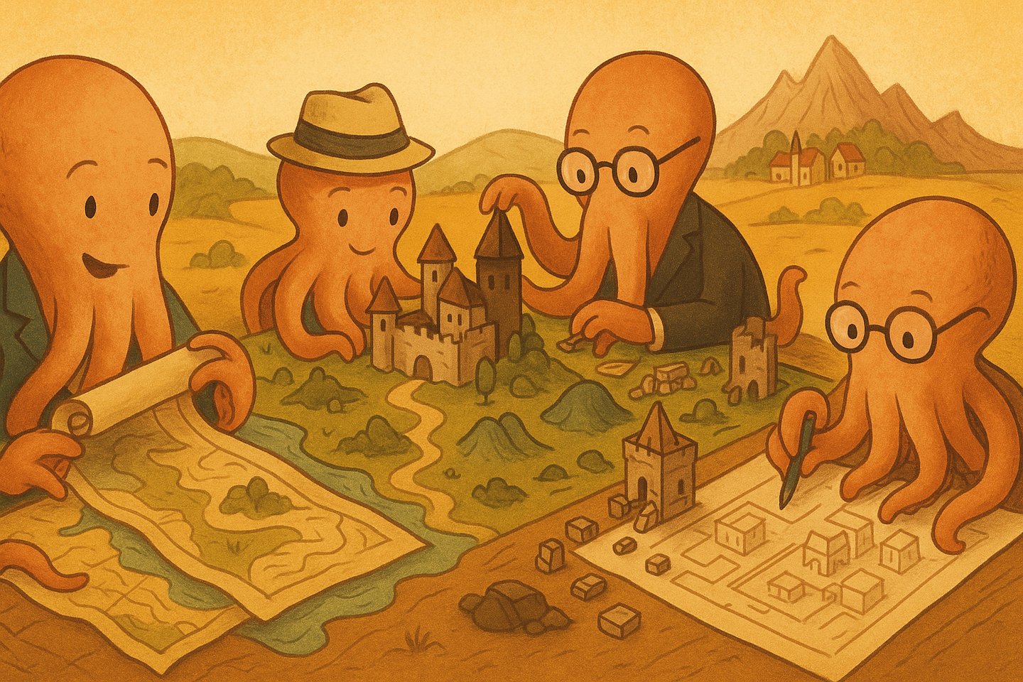 a group of octopuss playing a game of board games