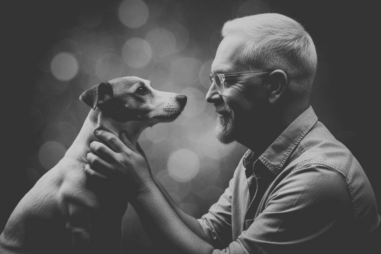 Ernest Belchi mirando fijamente un Jack Russekll