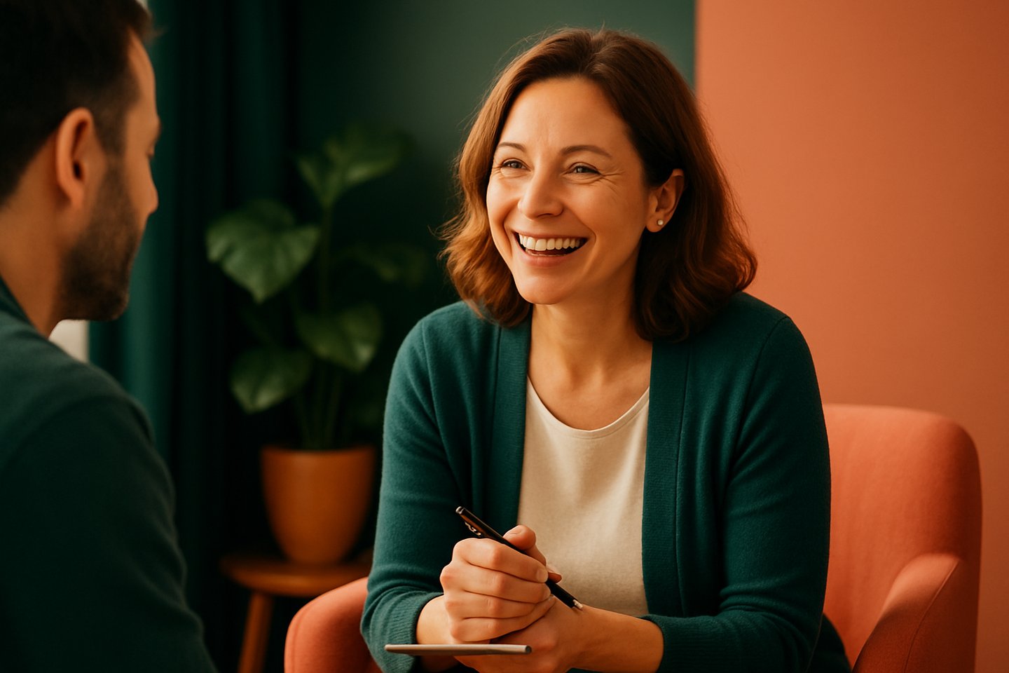 a happy relationship coach with her client