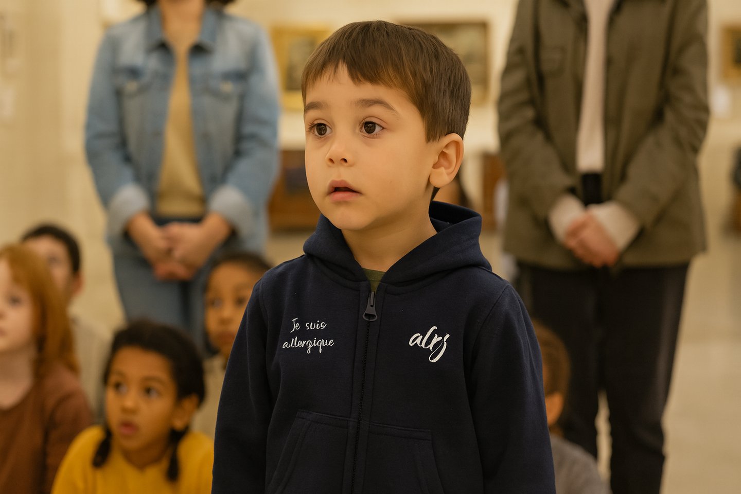 ennfant ayant un PAI dans un musée avec sa classe
