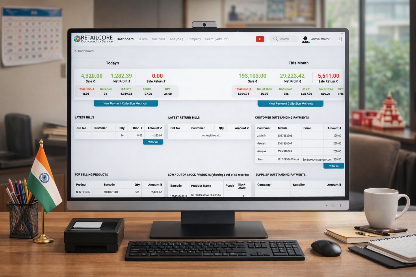 Retailcore software dashboard screenused in a office