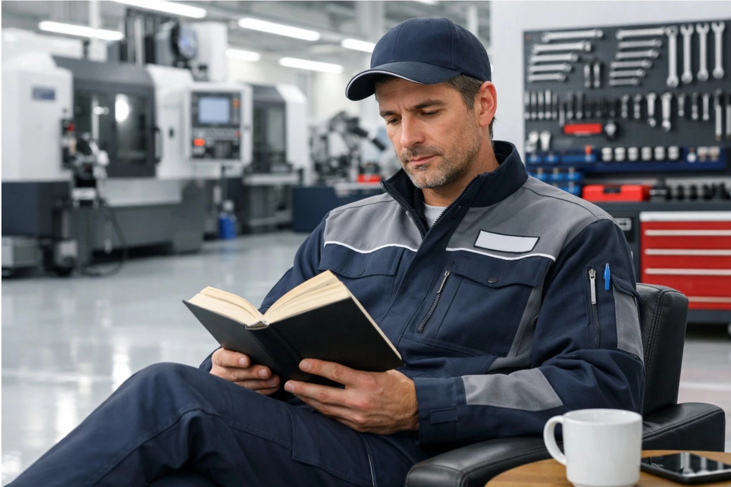 mecanico de manutencao lendo um livro