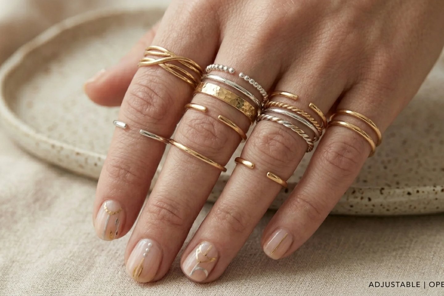 Adjustable knuckle rings with modern open band jewelry design and elegant finish