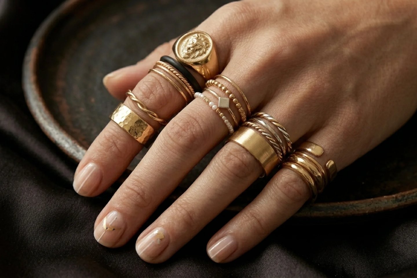 Bold layered knuckle ring combinations with chunky and delicate mixed metal rings
