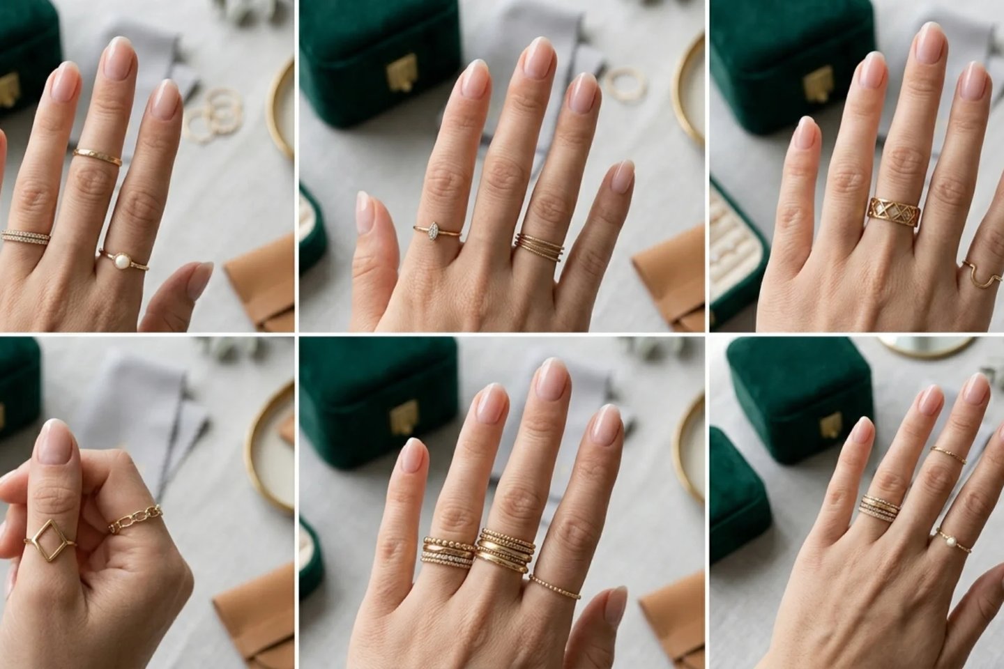 Elegant feminine hands wearing stylish knuckle rings with luxury jewelry fashion look