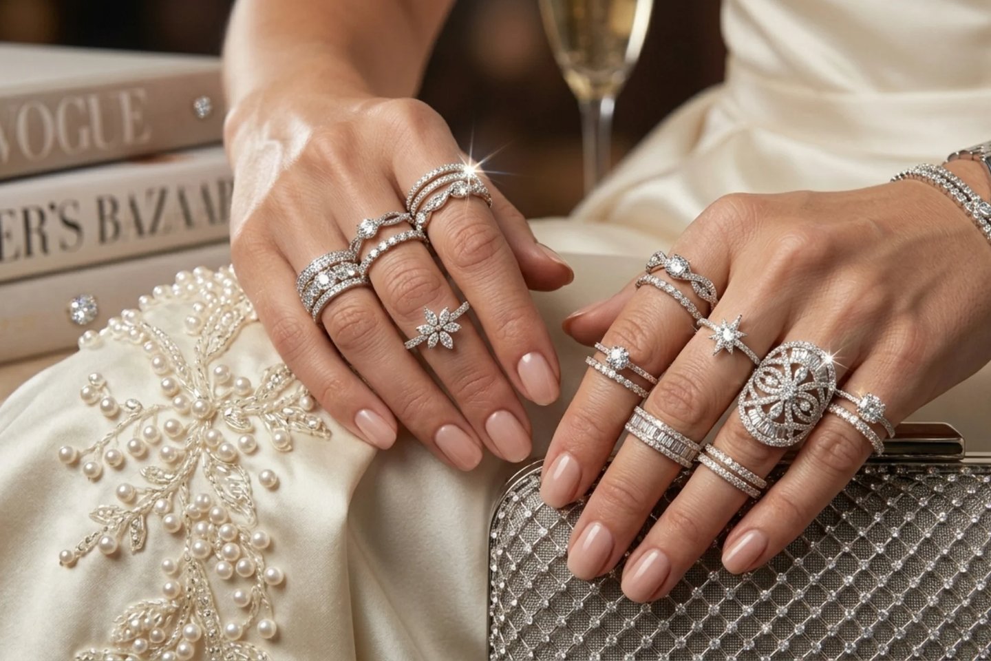 Elegant diamond knuckle rings for weddings parties and formal evening events