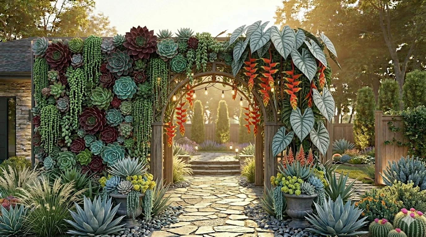 Freestanding wooden lattice screen for garden space division