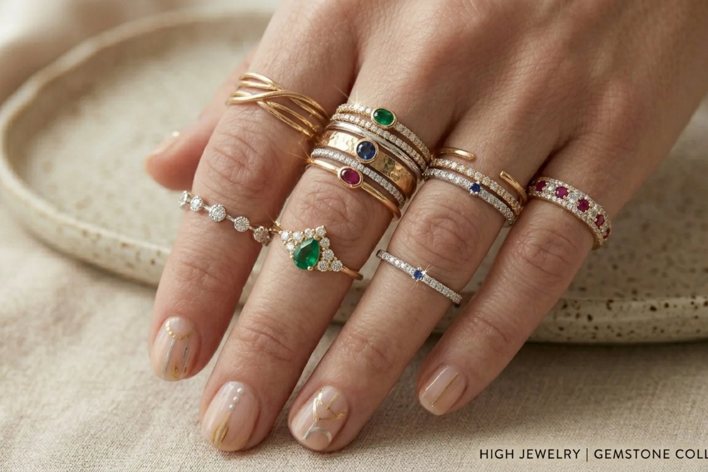 Sparkling gemstone and diamond knuckle rings with luxurious modern jewelry look