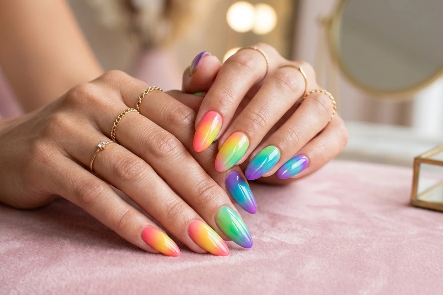 Bright neon splash nail design with bold colorful paint effect on long nails