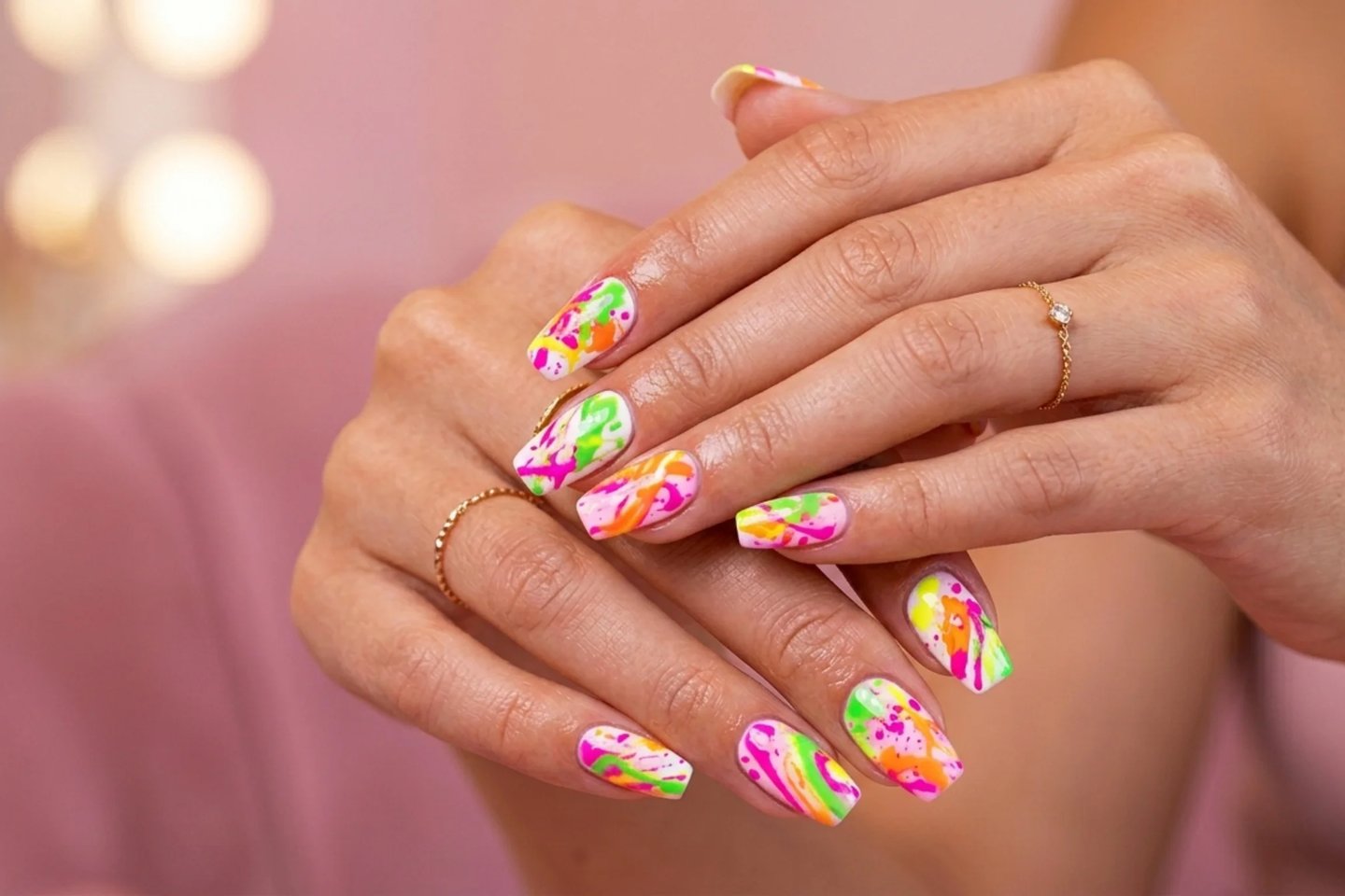 Ombre rainbow nail design with smooth colorful gradient and glossy finish