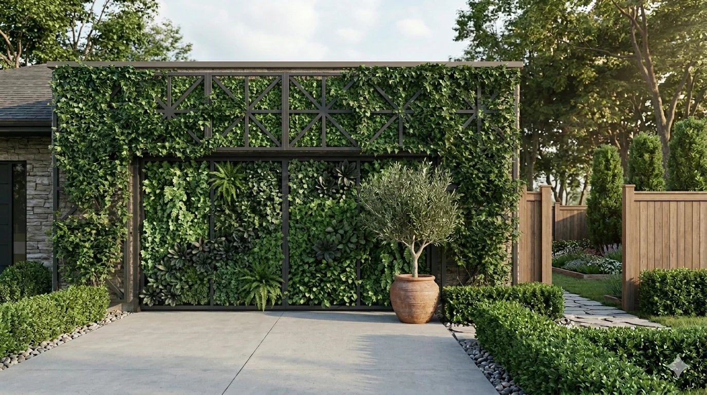 Wall-mounted metal grid trellis for a living green wall