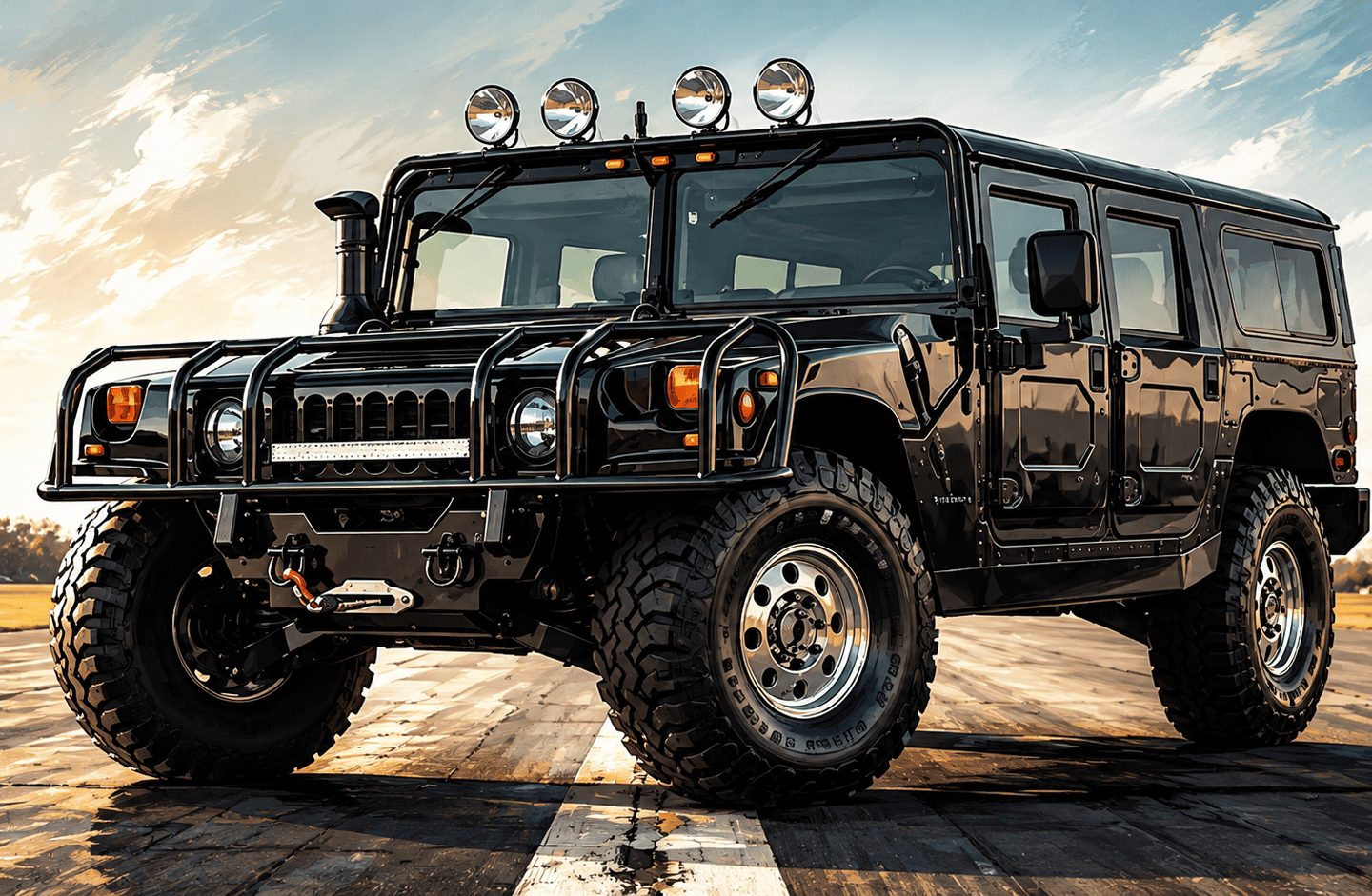 Stylized black H1 Hummer illustration for the Alex Jones Store vehicle giveaway overview