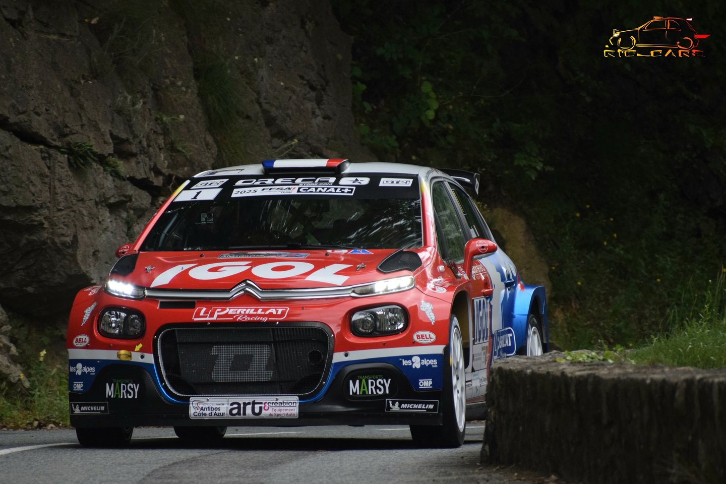 Photos de Yoann Bonato et Benjamin Boulloud dans leurs C3 Rally2 lors du Rallye d'Antibes 2025