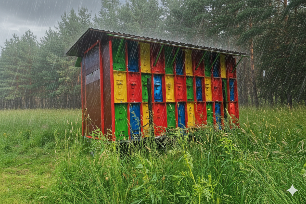 A beehive in the rain. BeePolis