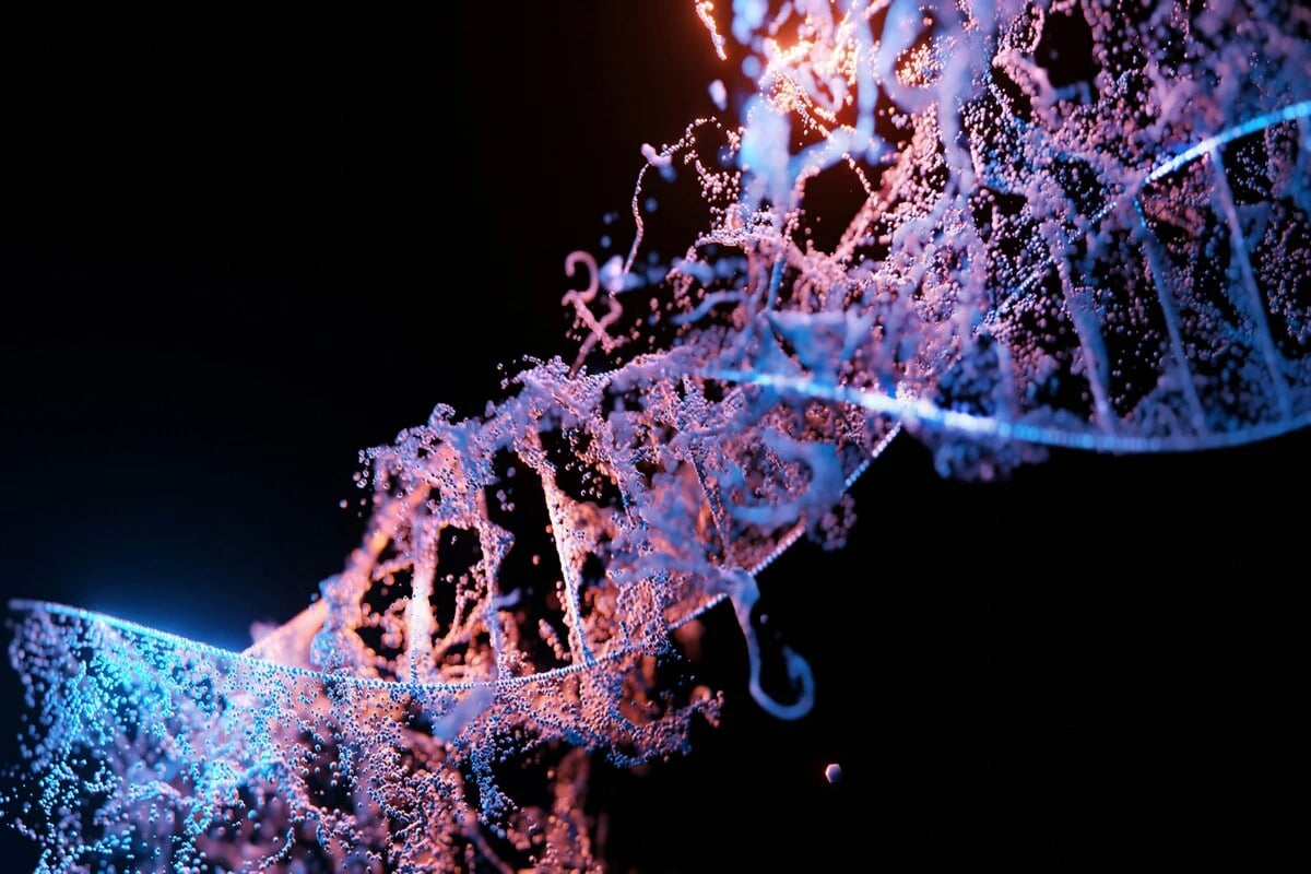Abstract 3D illustration of a glowing DNA