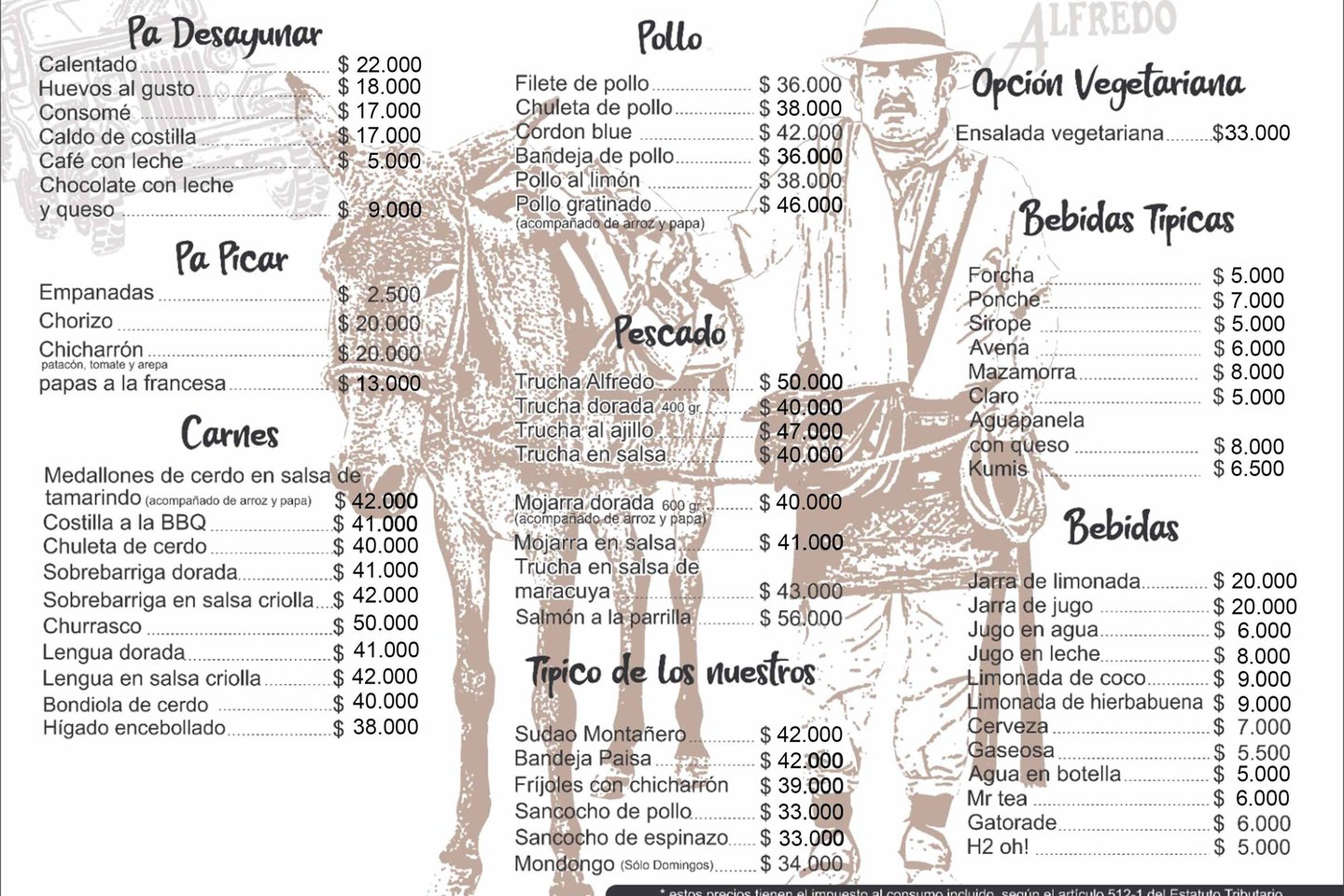 Menú Restaurante Donde Alfredo Barcelona Quindío