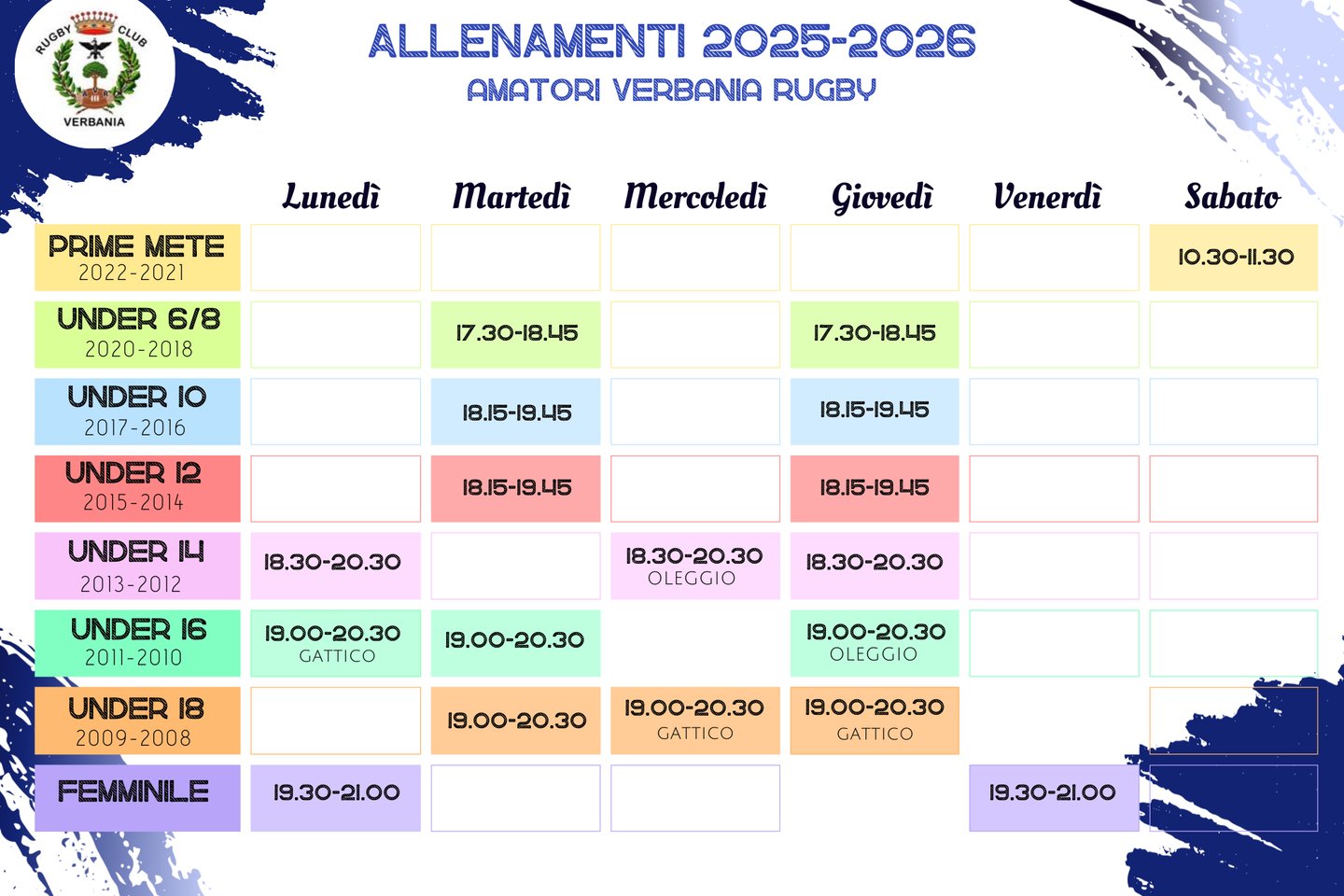 calendario allenamenti