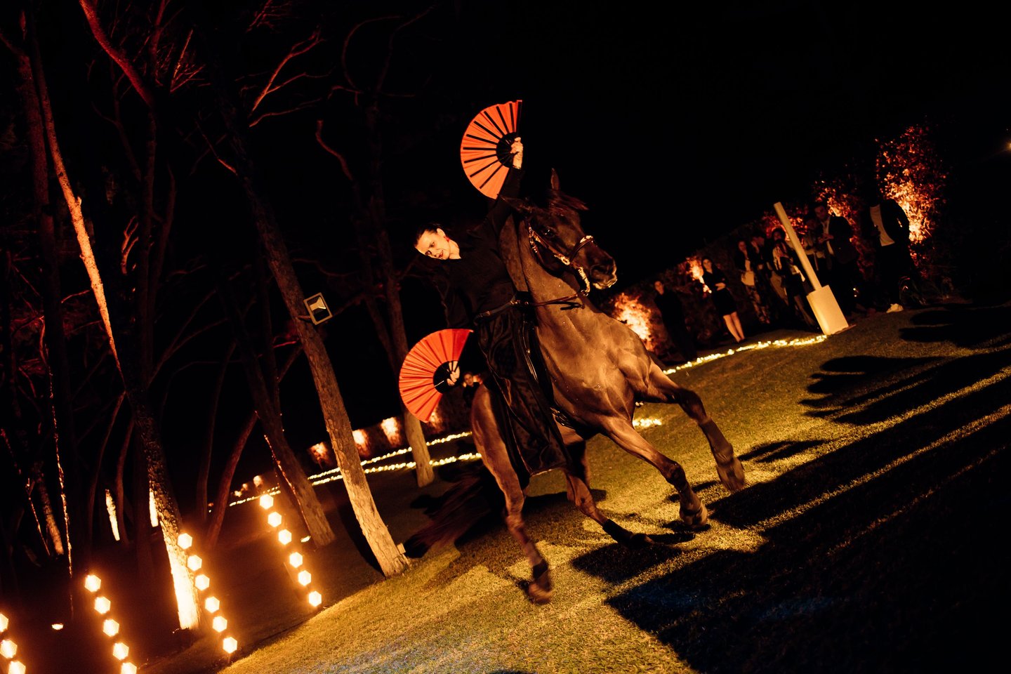 Corporate event at Villa El Rincon in Marbella featuring a live flamenco performance with horse riders.