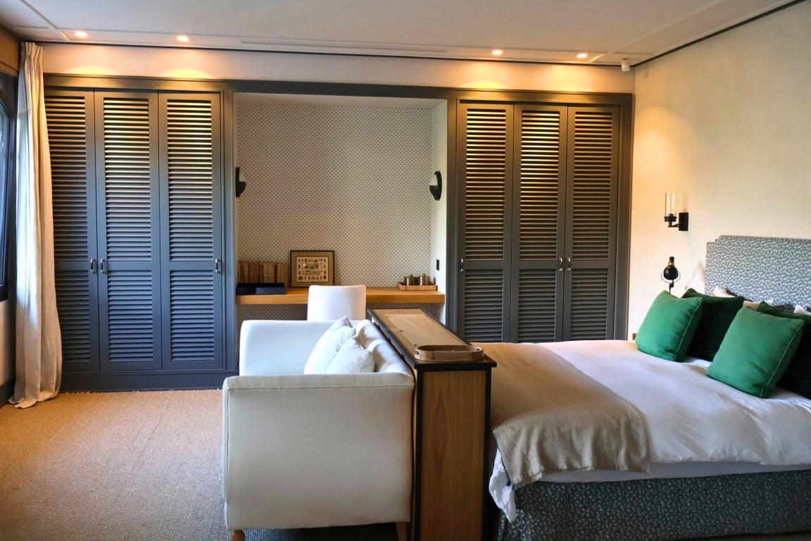 Bedroom at Villa La Gratitud with Hamptons-style wardrobes