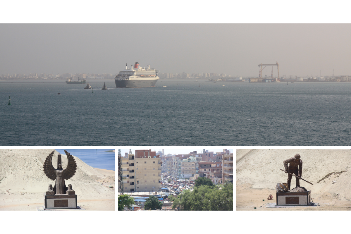 Vista do navio de cruzeiro no Canal de Suez