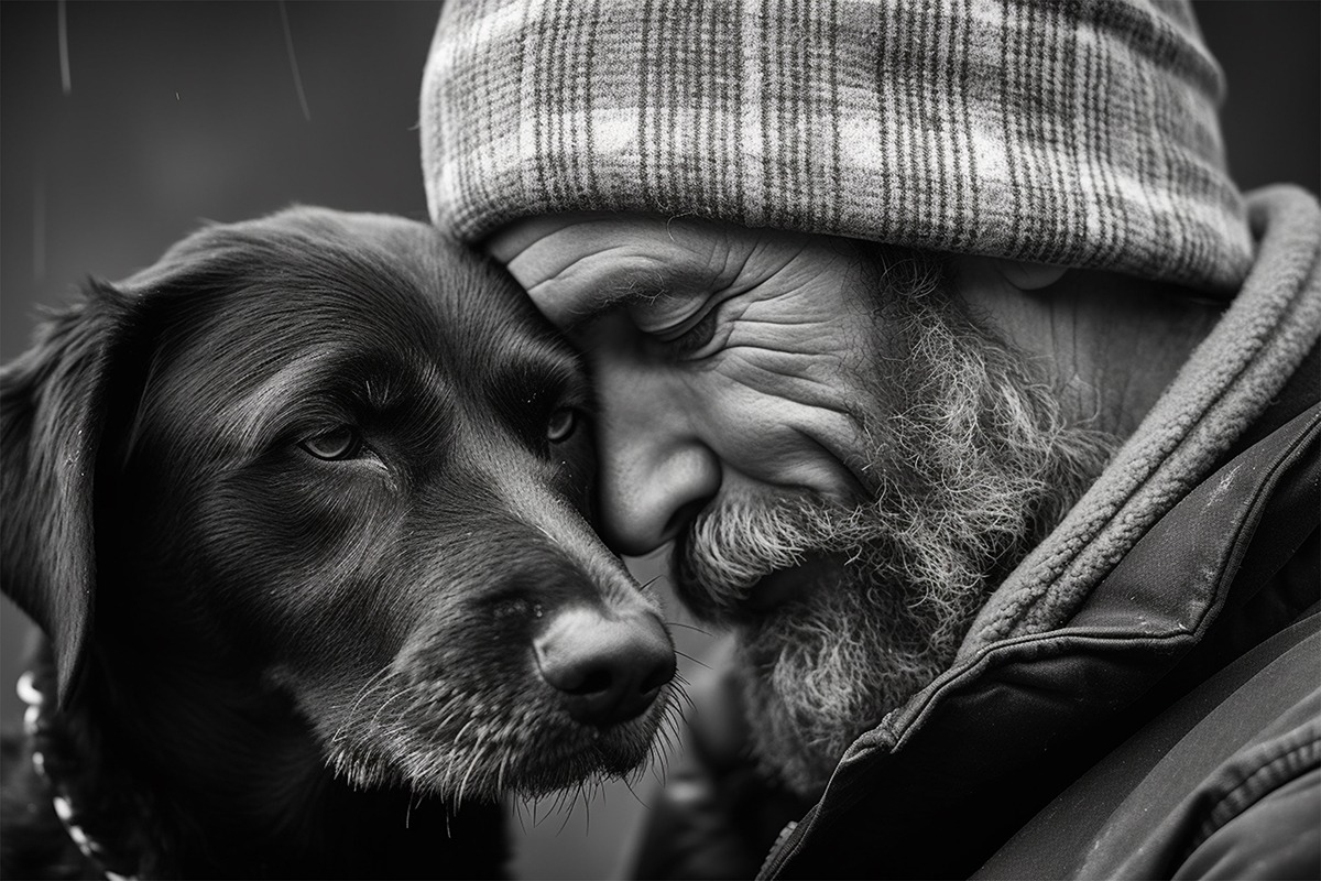 a man with a beard and a dog