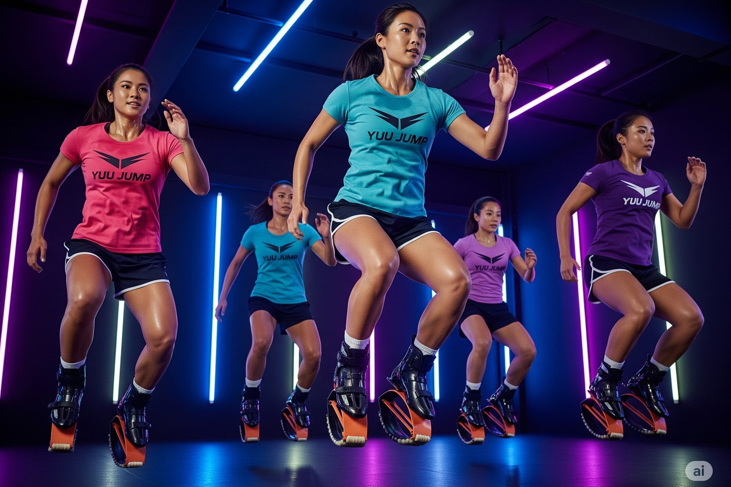 a group of asian women in a Yuu Jump Kangoo Jump class