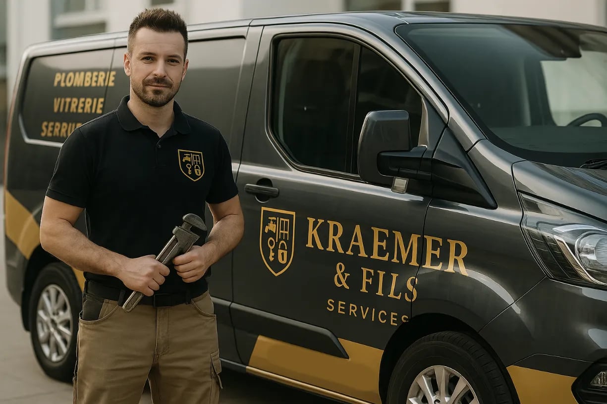 technicien a coté de son utilitaire de dépannage 