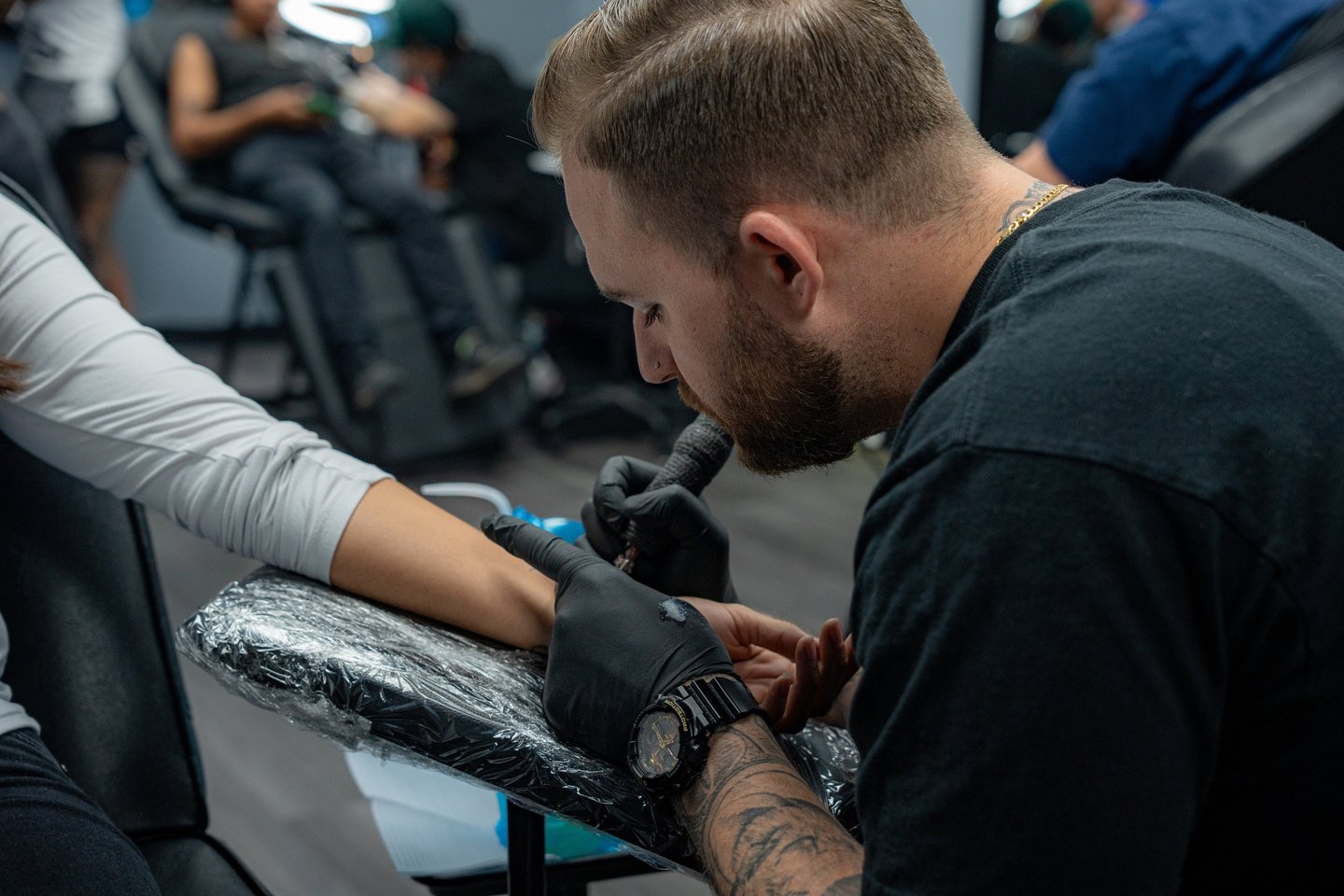 Soft floral fine line tattoo near Highland Village TX