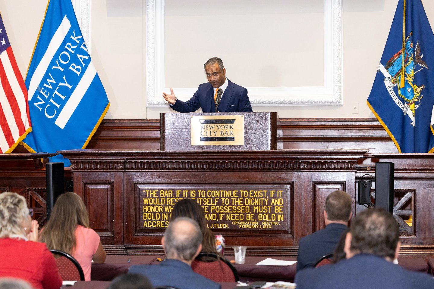Nadeem Azhar speaking at the New York City Bar