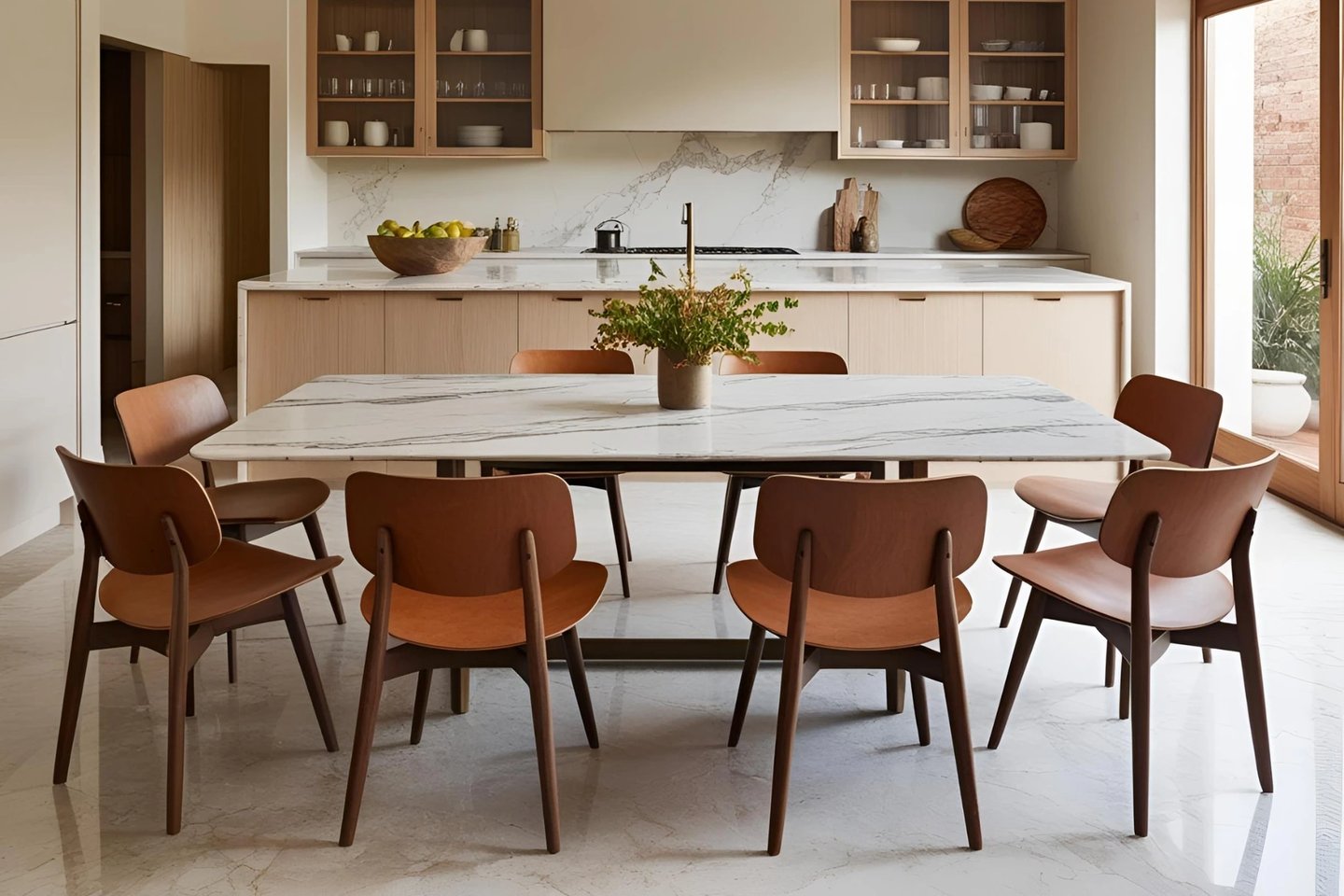 Rectangular Eight Seater Marble Dining Table Design